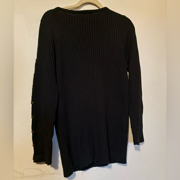 DAVID BENJAMIN Black Wool Sweater with Gold Button Accents and Cut outs Down Arm - Picture 4 of 8